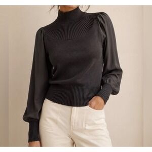 White House Black Market Womens Mock Neck Sweater Black Size S Quiet Luxury